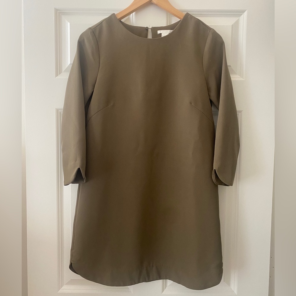 H&M Mini Dress Size 6 Olive Green 3/4 Sleeves Minimalist Classic Fall OOTD